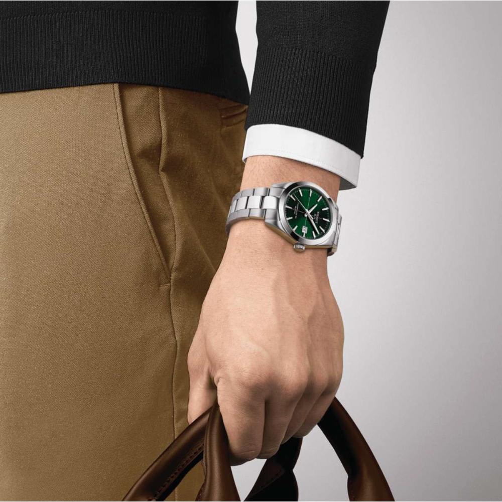 TISSOT Gentleman Powermatic 80 Silicium Green Dial 40mm Silver Stainless Steel Bracelet T127.407.11.091.01