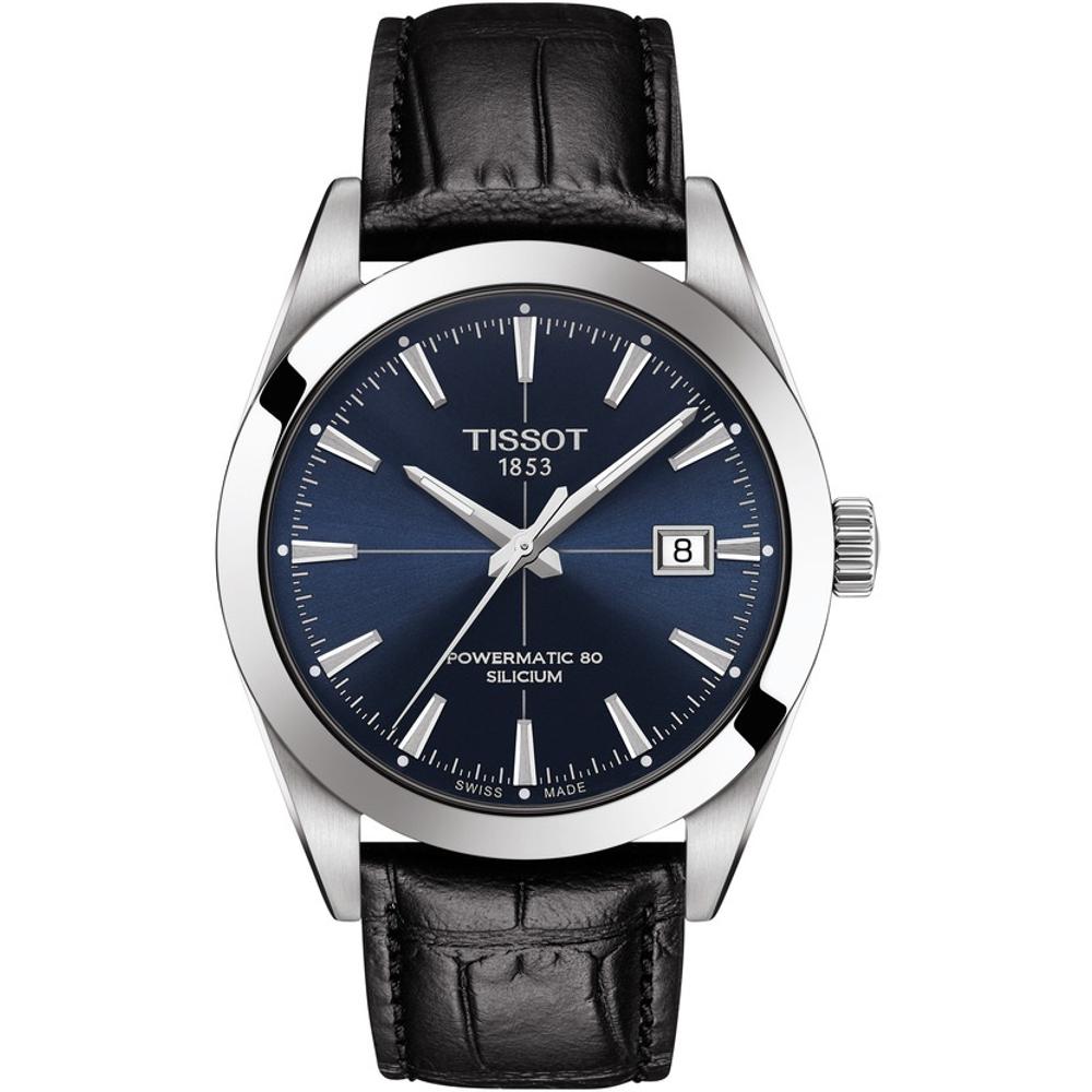 TISSOT Gentleman Powermatic 80 Silicium Three Hands 40mm Silver Stainless Steel Black Leather Strap T127.407.16.041.01