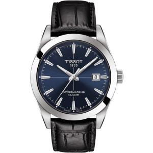 TISSOT Gentleman Powermatic 80 Silicium Three Hands 40mm Silver Stainless Steel Black Leather Strap T127.407.16.041.01 - 5257