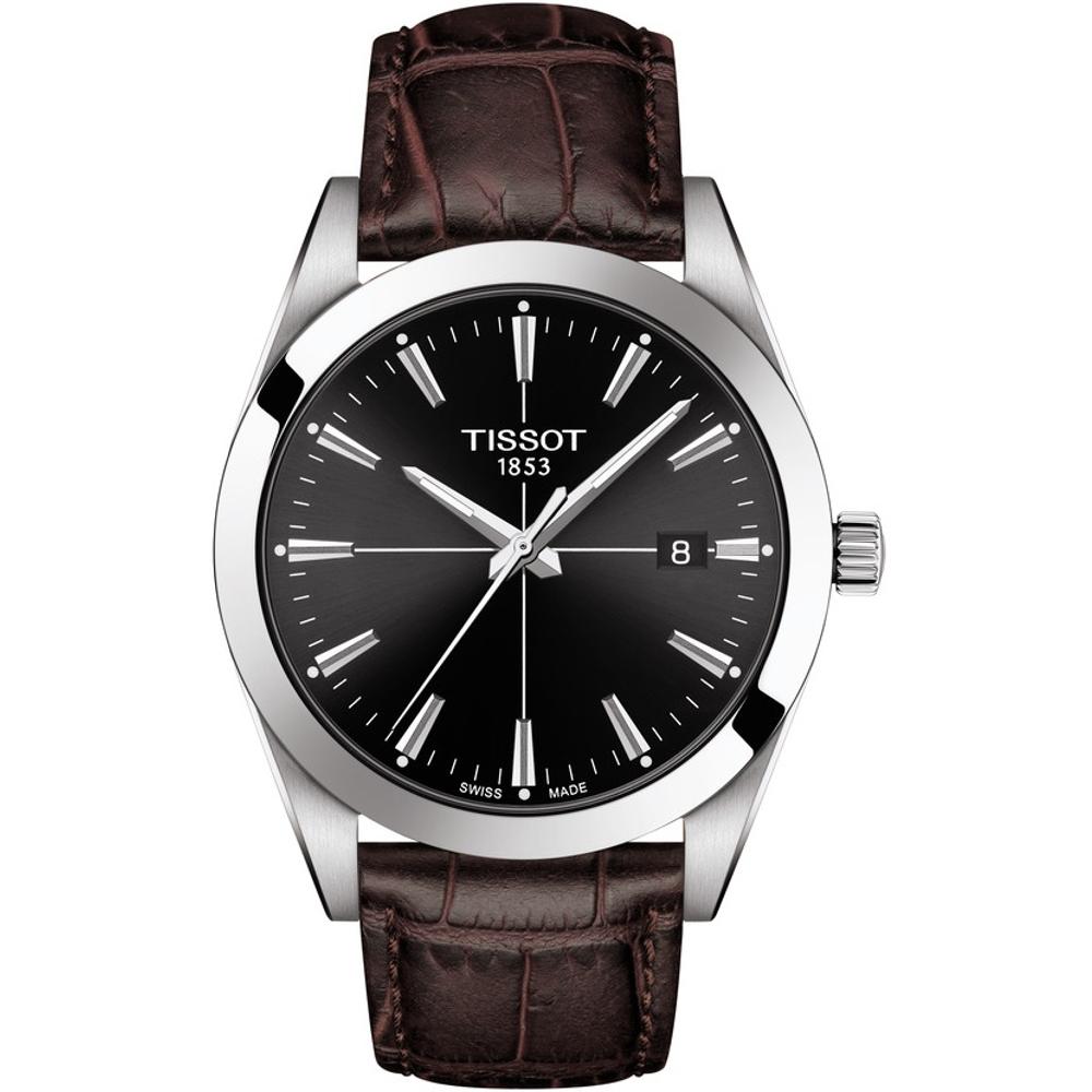 TISSOT Gentleman 40mm Silver Stainless Steel Brown Leather Strap T127.410.16.051.01