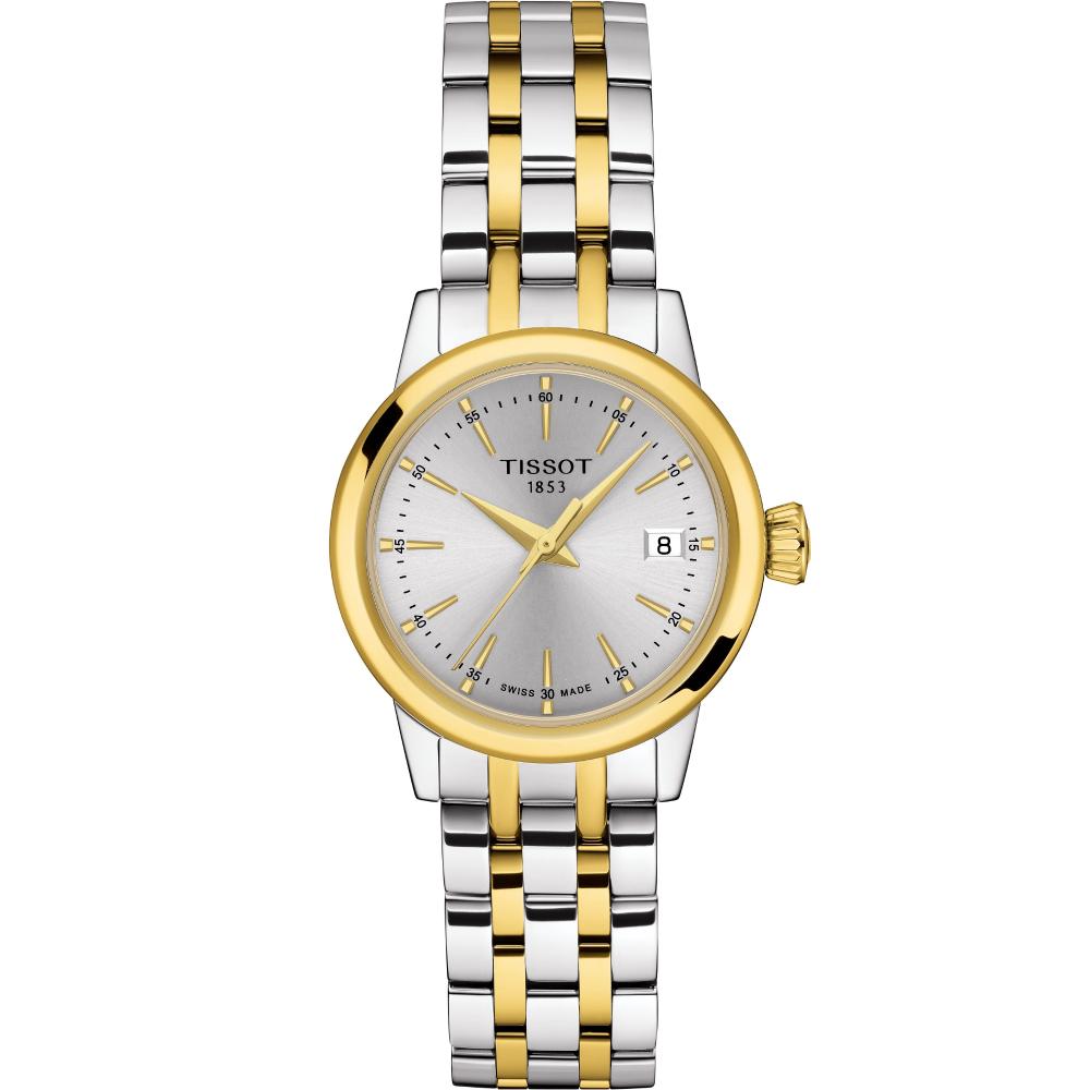 TISSOT Classic Dream Lady's Silver Dial 28mm Two Tone Gold Stainless Steel Bracelet T129.210.22.031.00