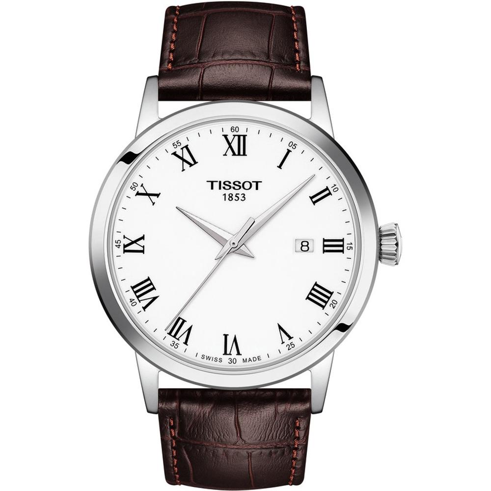 TISSOT Classic Dream White Dial 42mm Silver Stainless Steel Brown Leather Strap T129.410.16.013.00