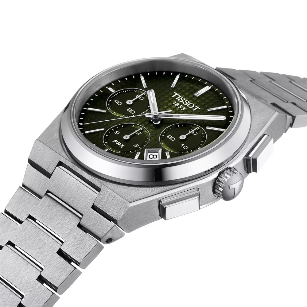 TISSOT PRX Chronograph Automatic Green Dial 42mm Silver Stainless Steel Bracelet T137.427.11.091.00