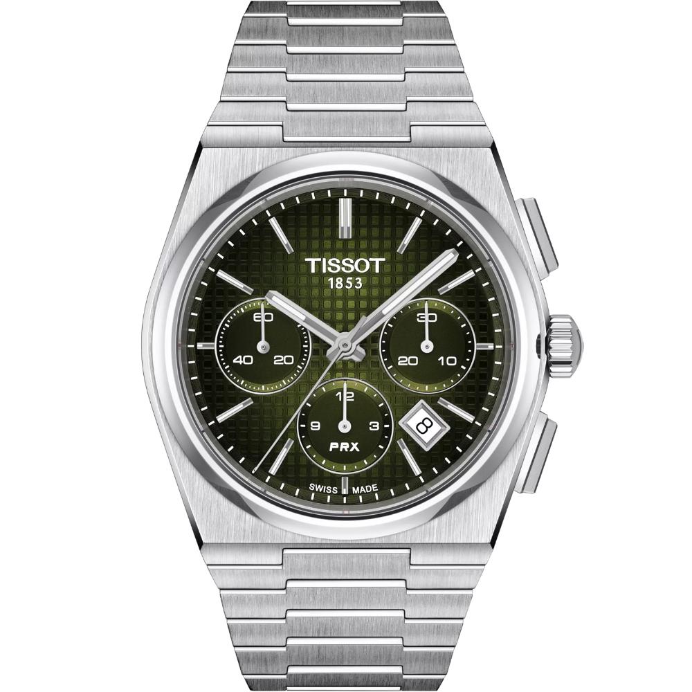TISSOT PRX Chronograph Automatic Green Dial 42mm Silver Stainless Steel Bracelet T137.427.11.091.00