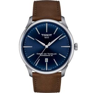 TISSOT Chemin Des Tourelles Powermatic 80 Blue Dial 42mm Silver Stainless Steel Brown Leather Strap T139.407.16.041.00 - 32580