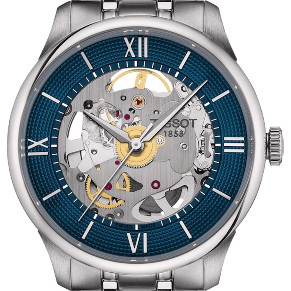 TISSOT Chemin Des Tourelles Powermatic 80 Skeleton Blue Dial 39mm Silver Stainless Steel Bracelet T139.836.11.048.00