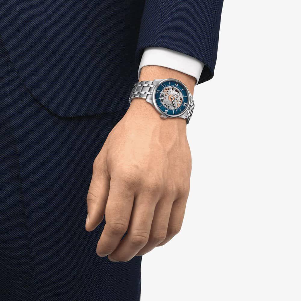 TISSOT Chemin Des Tourelles Powermatic 80 Skeleton Blue Dial 39mm Silver Stainless Steel Bracelet T139.836.11.048.00