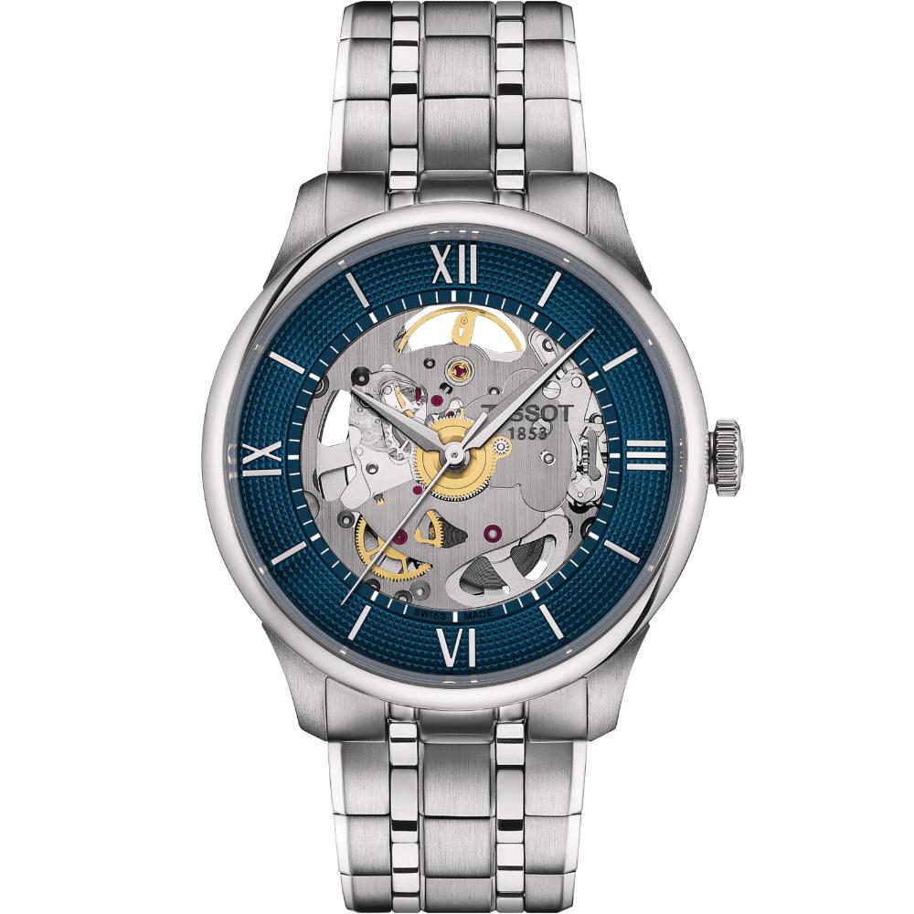 TISSOT Chemin Des Tourelles Powermatic 80 Skeleton Blue Dial 39mm Silver Stainless Steel Bracelet T139.836.11.048.00