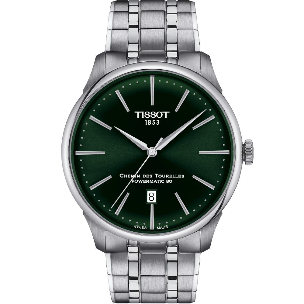 TISSOT Chemin Des Tourelles Powermatic 80 Green Dial 42mm Silver Stainless Steel Bracelet T139.407.11.091.00