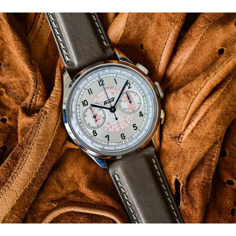 TISSOT Heritage Telemeter 1938 Chronograph 42mm Silver Stainless Steel Brown Leather Strap T142.462.16.052.00