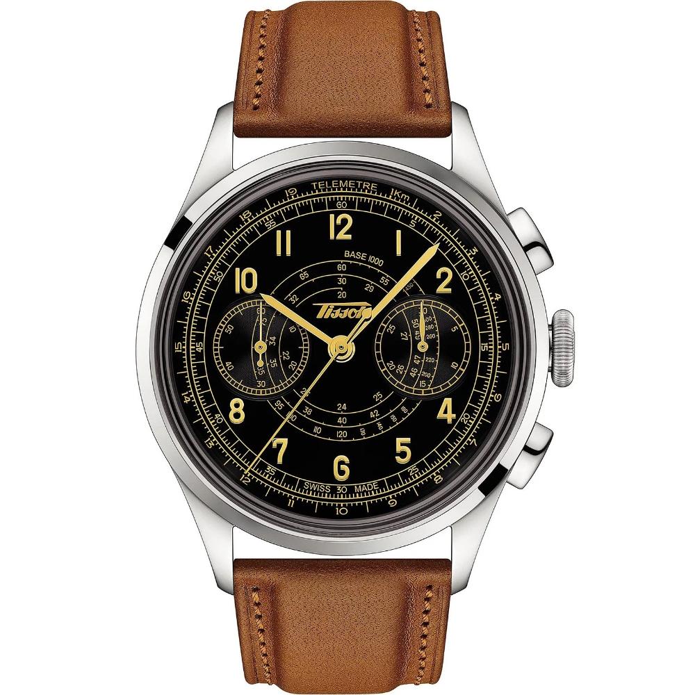 TISSOT Heritage Telemeter 1938 Chronograph 42mm Silver Stainless Steel Brown Leather Strap T142.462.16.052.00