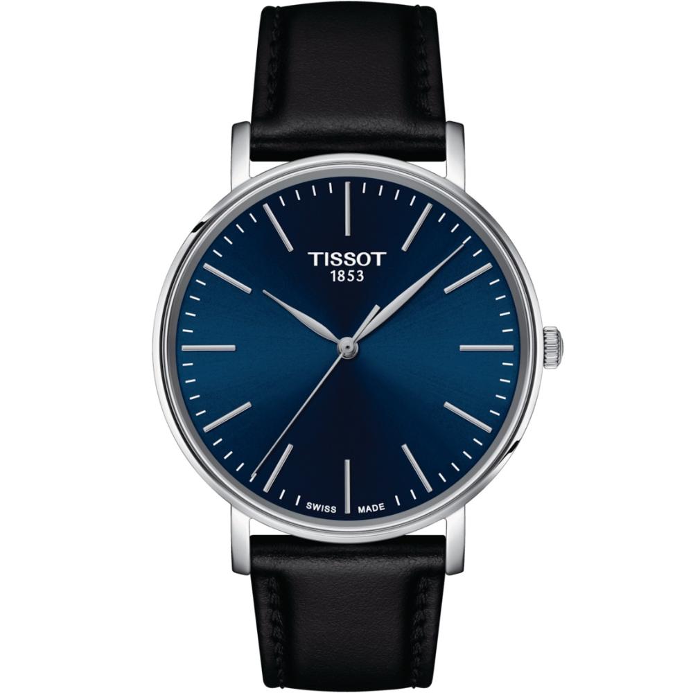 TISSOT Everytime Blue Dial 40mm Silver Stainless Steel Black Leather Strap T143.410.16.041.00