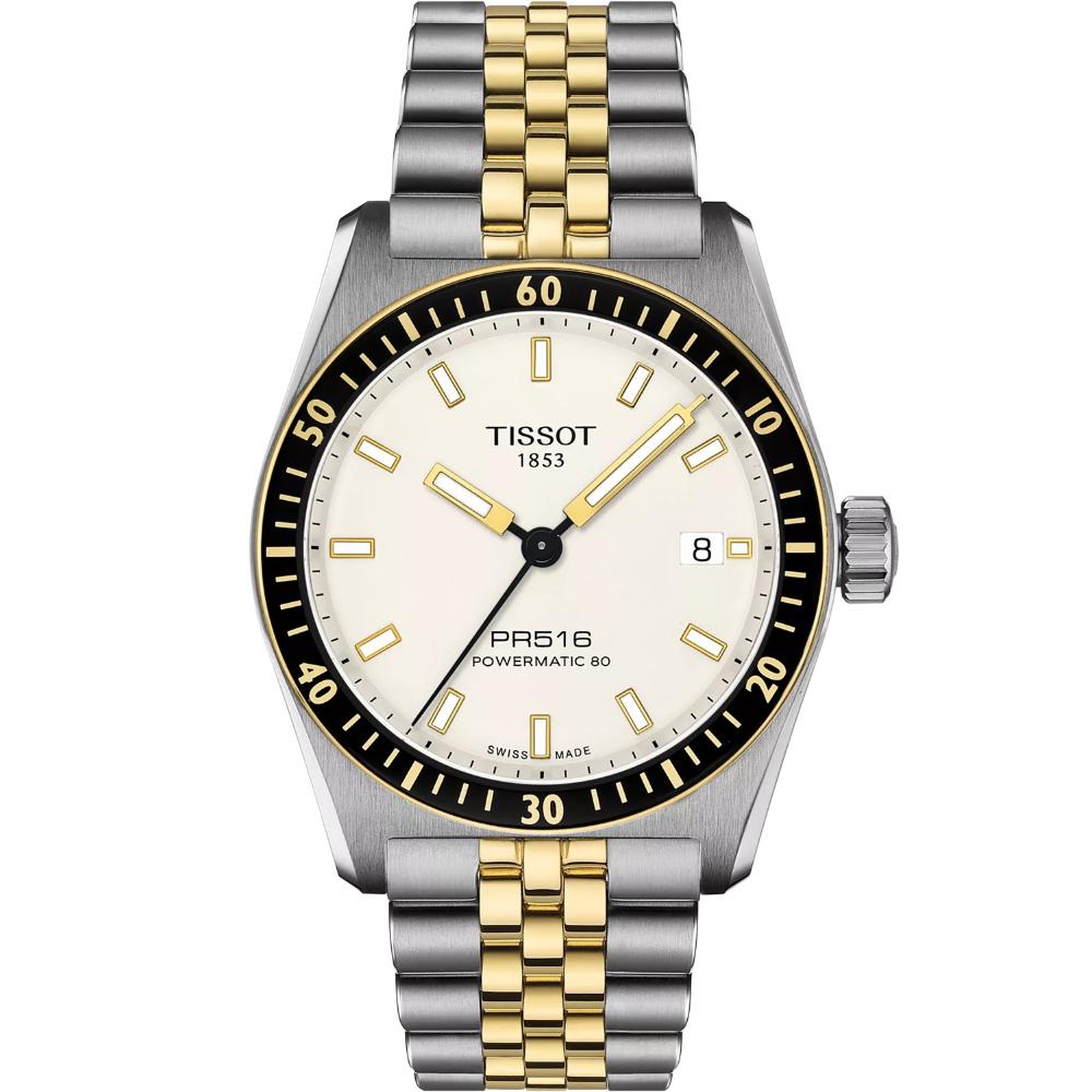 TISSOT PR516 Powermatic 80 White Dial 38mm Two Tone Gold Stainless Steel Bracelet T149.407.22.011.00