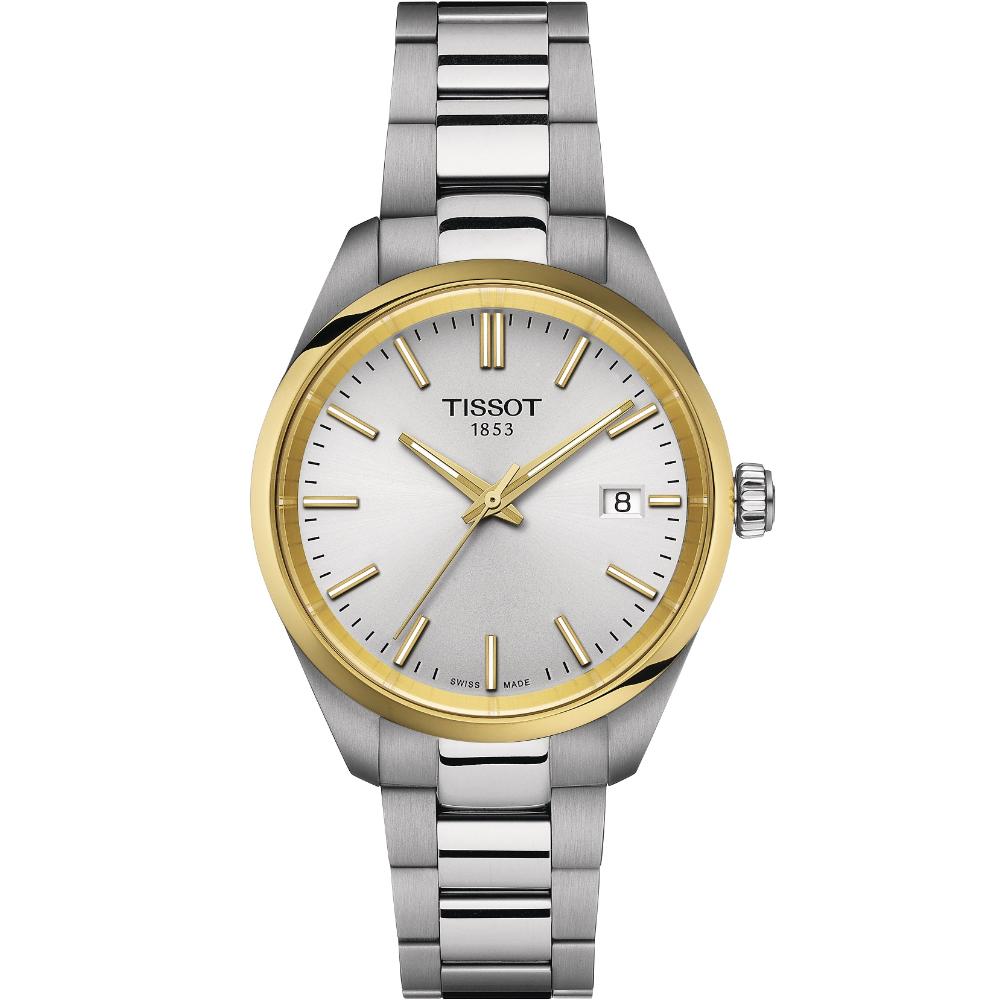 TISSOT PR 100 Silver Dial 34mm Two Tone Gold Stainless Steel Bracelet T150.210.21.031.00