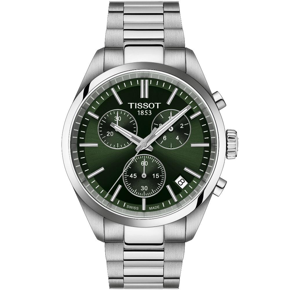 TISSOT PR 100 Chronograph Green Dial 40mm Silver Stainless Steel Bracelet T150.417.11.091.00