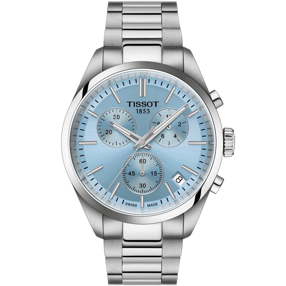 TISSOT PR 100 Chronograph Light Blue Dial 40mm Silver Stainless Steel Bracelet T150.417.11.351.00