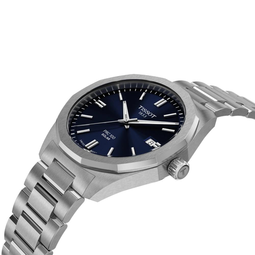 TISSOT PRC 100 Solar Quartz Blue Dial 39mm Silver Stainless Steel Bracelet T151.422.11.041.00