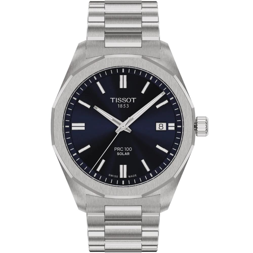 TISSOT PRC 100 Solar Quartz Blue Dial 39mm Silver Stainless Steel Bracelet T151.422.11.041.00