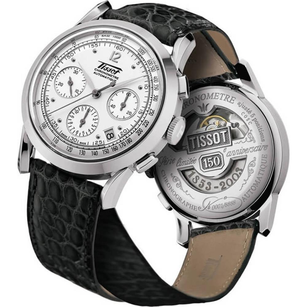 TISSOT Heritage 150th Anniversary Chronograph Automatic 39.5mm Silver Stainless Steel Black Leather Strap T66.1.722.31