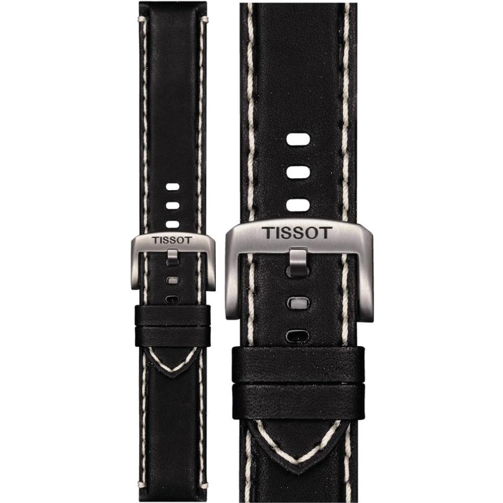 TISSOT Official 22mm Black Leather Strap Silver Hardware T852044982