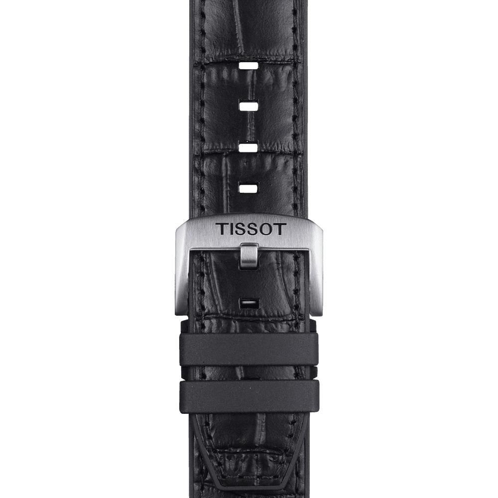 TISSOT Official 22mm Black Leather & Rubber Parts Strap Silver Hardware T852046761