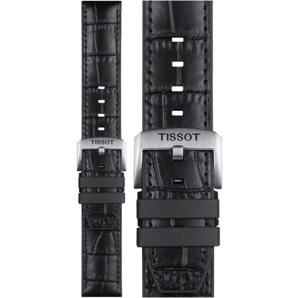 TISSOT Official 22mm Black Leather & Rubber Parts Strap Silver Hardware T852046761