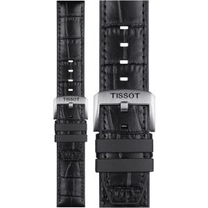 TISSOT Official 22mm Black Leather & Rubber Parts Strap Silver Hardware T852046761 - 11405