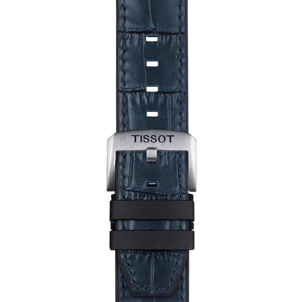 TISSOT Official 22mm Blue Leather & Rubber Parts Strap Silver Hardware T852046765