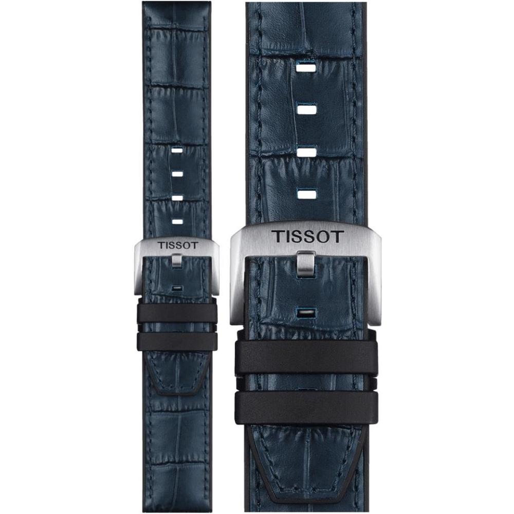 TISSOT Official 22mm Blue Leather & Rubber Parts Strap Silver Hardware T852046765