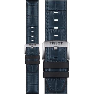 TISSOT Official 22mm Blue Leather & Rubber Parts Strap Silver Hardware T852046765 - 11316