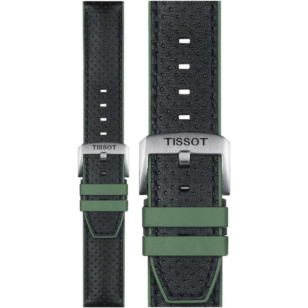 TISSOT Official 22mm Green Leather & Rubber Parts Strap T852046787 - 1