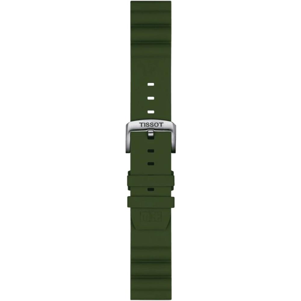 TISSOT Official 22mm Olive Green Silicone Strap Silver Hardware T852047177