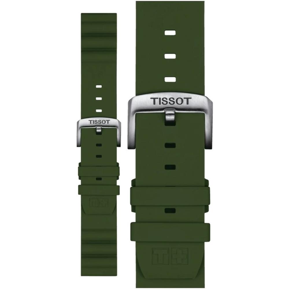 TISSOT Official 22mm Olive Green Silicone Strap Silver Hardware T852047177