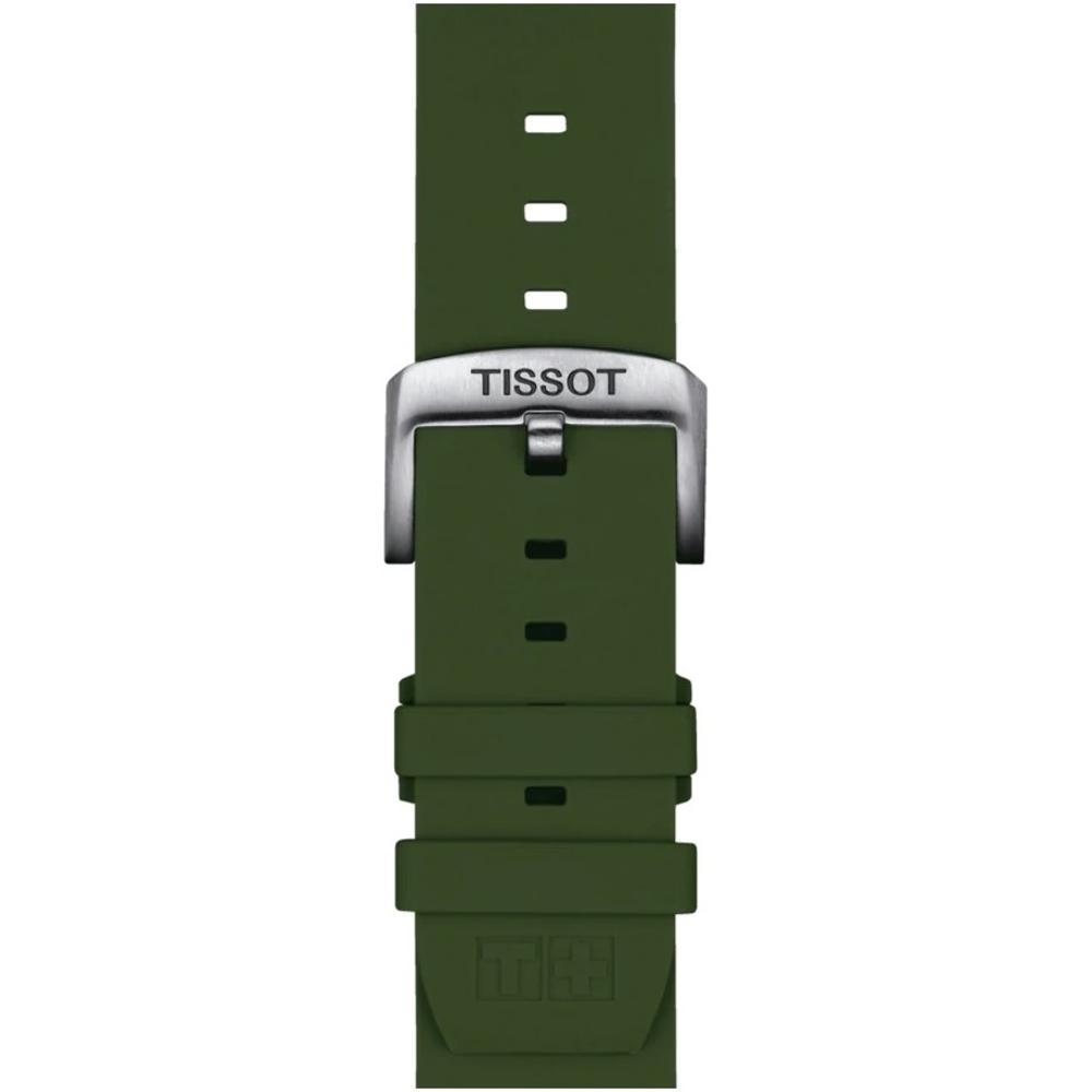 TISSOT Official 22mm Olive Green Silicone Strap Silver Hardware T852047177