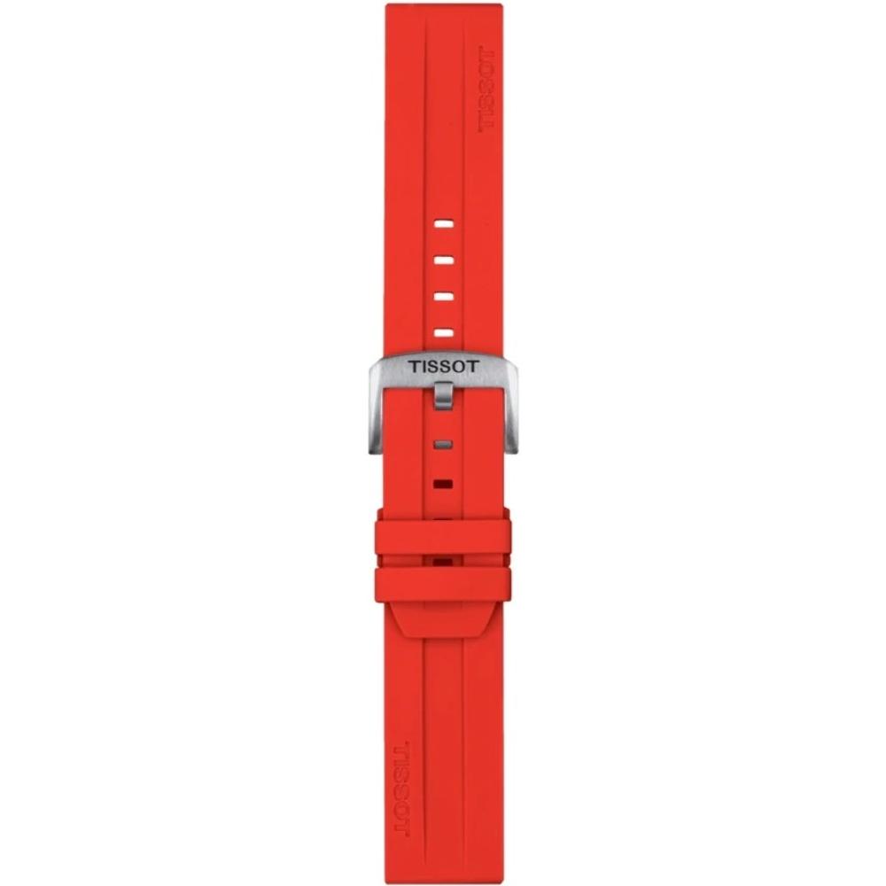 TISSOT Official 22mm Red Silicone Strap Silver Hardware T852047920