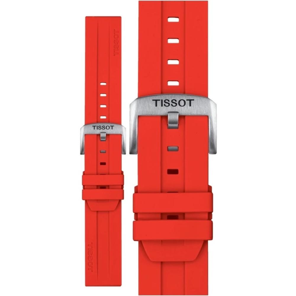 TISSOT Official 22mm Red Silicone Strap Silver Hardware T852047920