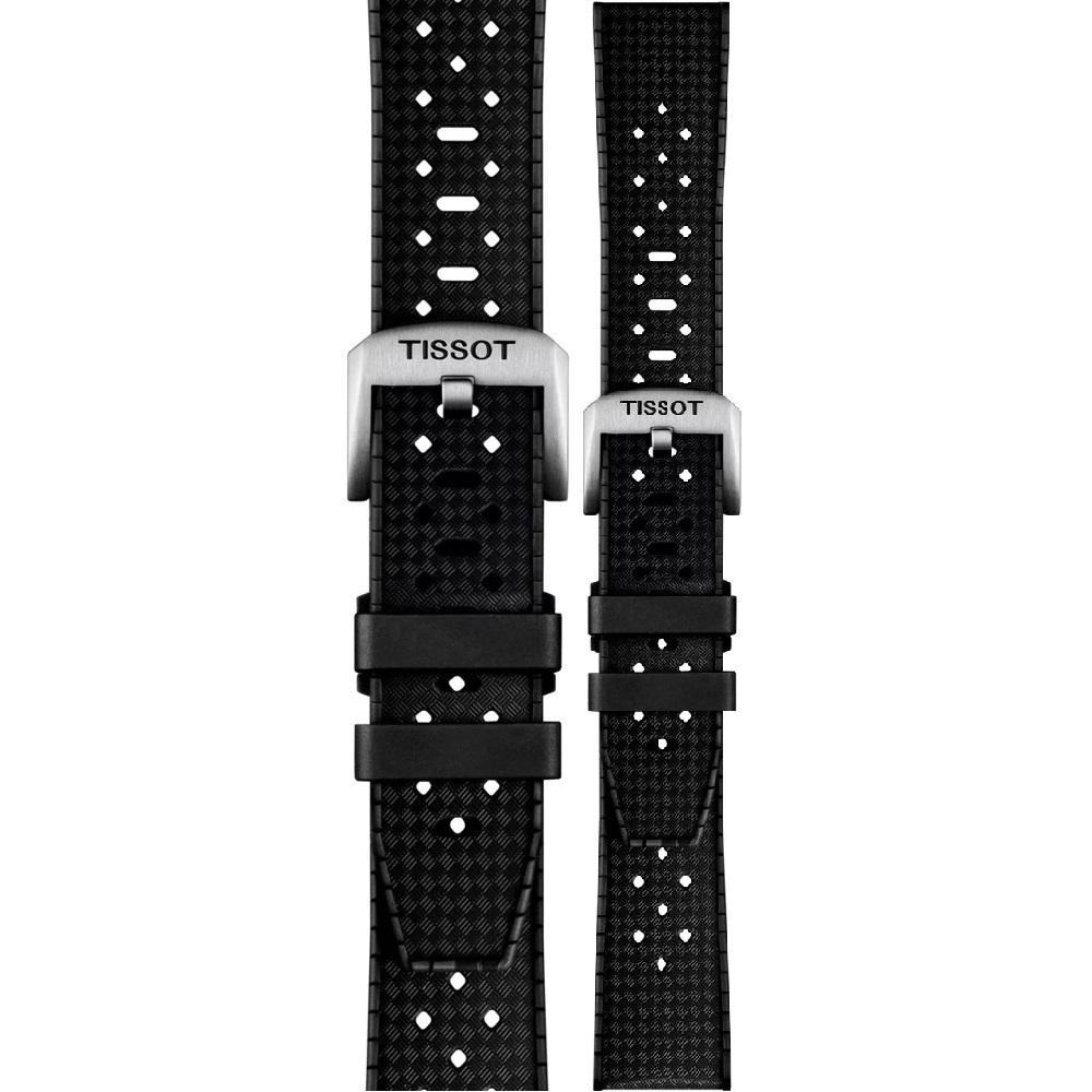 TISSOT Official 20-18mm Black Rubber Strap With Silver Hardware T852049628