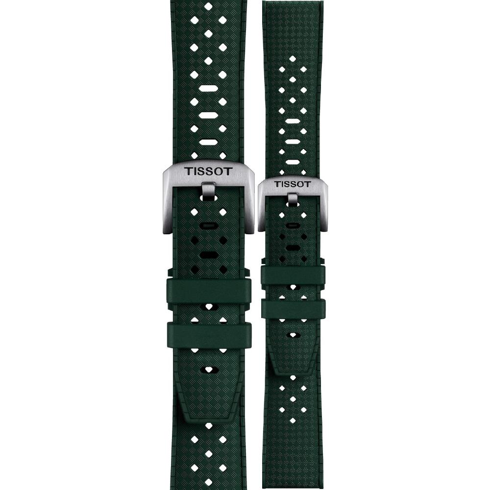 TISSOT Official 20-18mm Green Rubber Strap With Silver Hardware T852049961