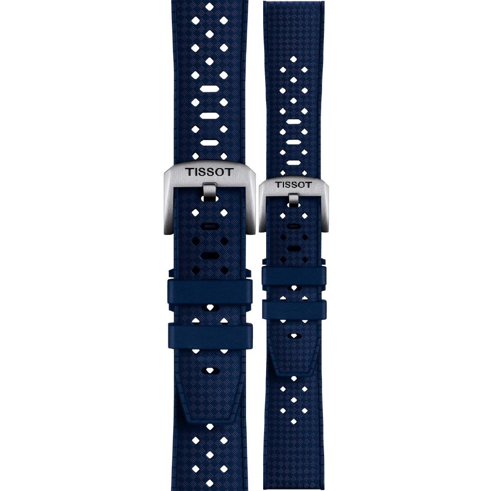 TISSOT Official 20-18mm Blue Rubber Strap With Silver Hardware T852049963