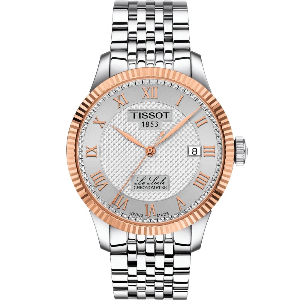 TISSOT Le Locle COSC Powermatic 80 Silver Dial 39.3mm Rose Gold 18K Bezel Stainless Steel Bracelet T932.408.41.033.00