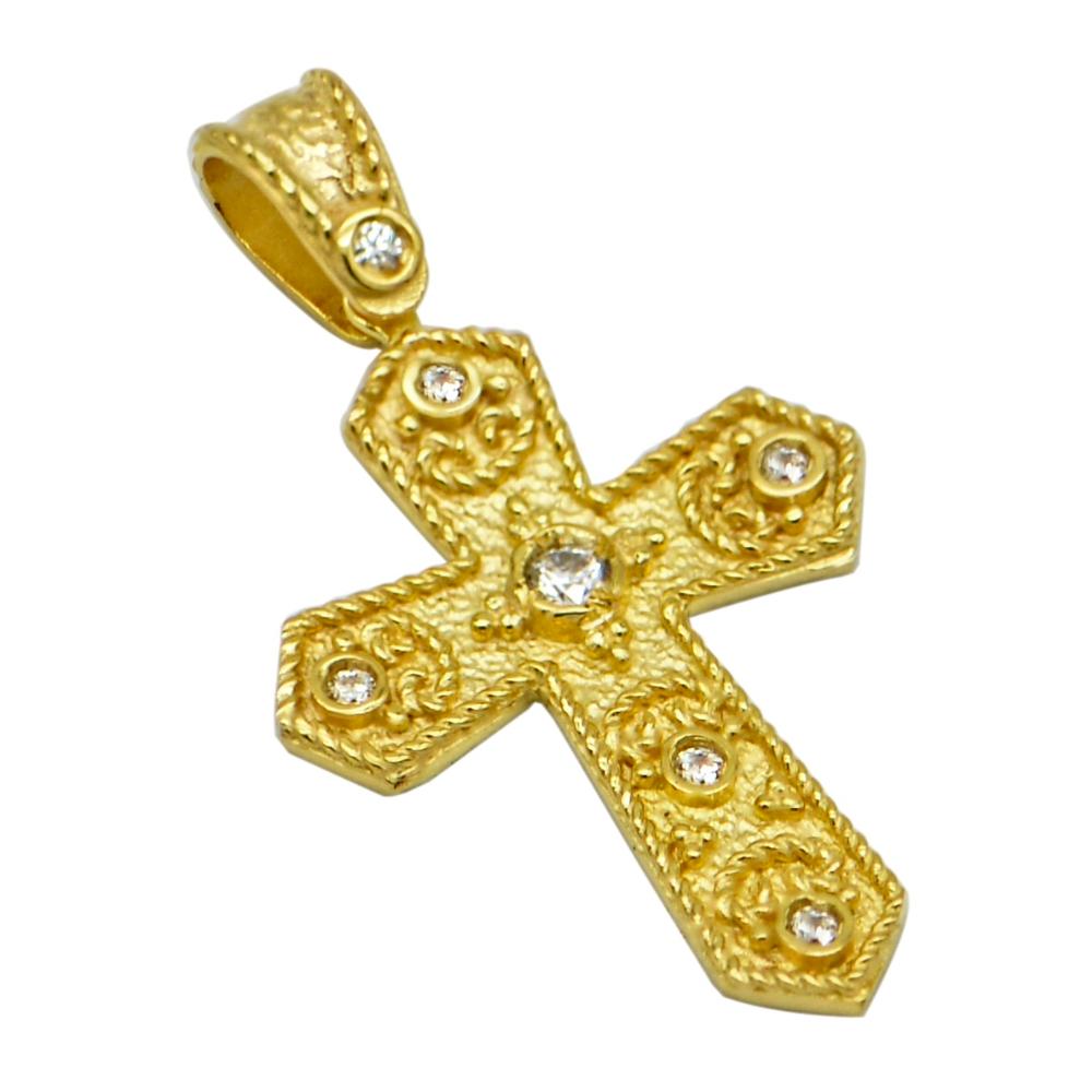 CROSS Handmade Byzantine SENZIO Collection in K14 Yellow Gold with Zircon T970Y.K14