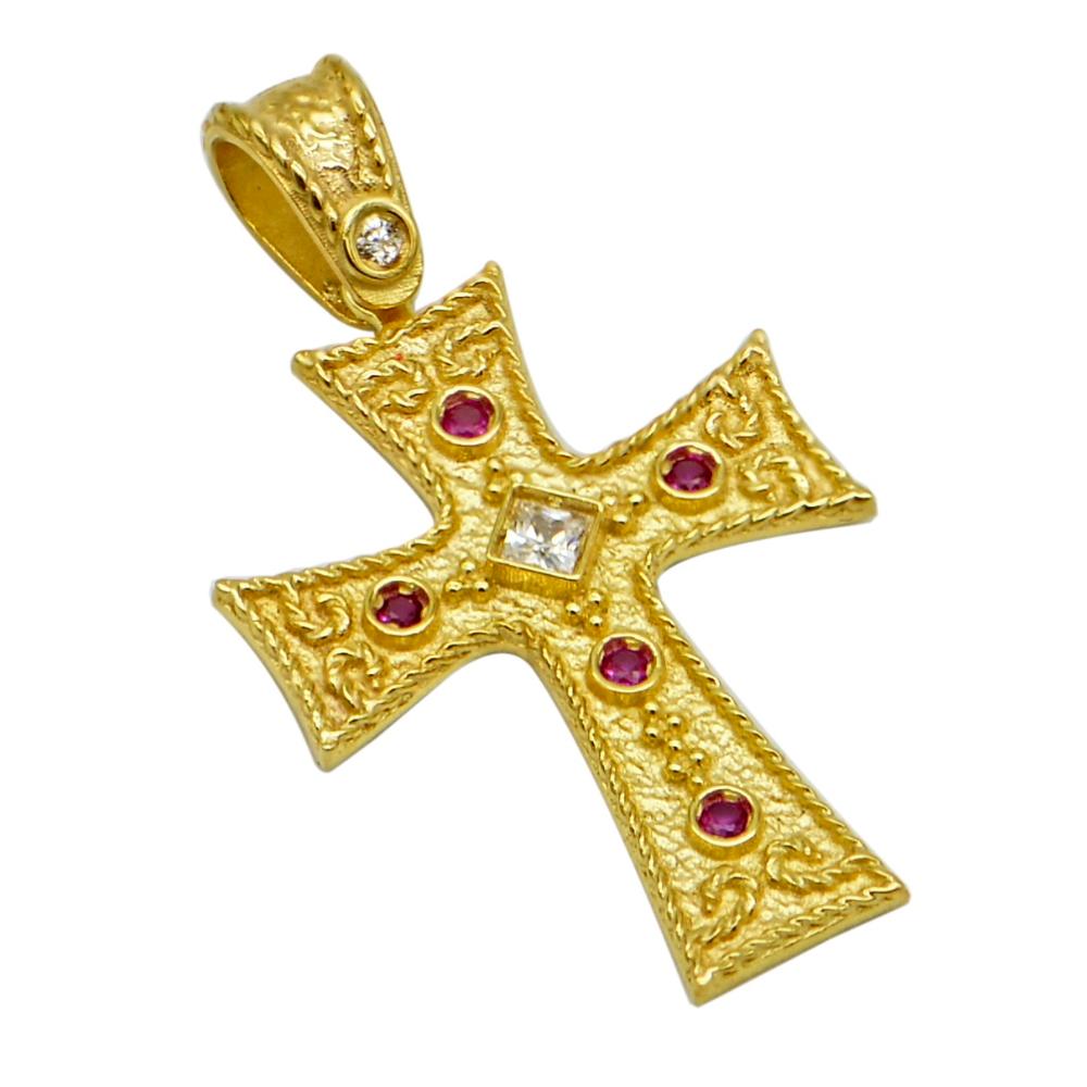 CROSS Handmade Byzantine SENZIO Collection in K14 Yellow Gold with Zircon T977Y.K14