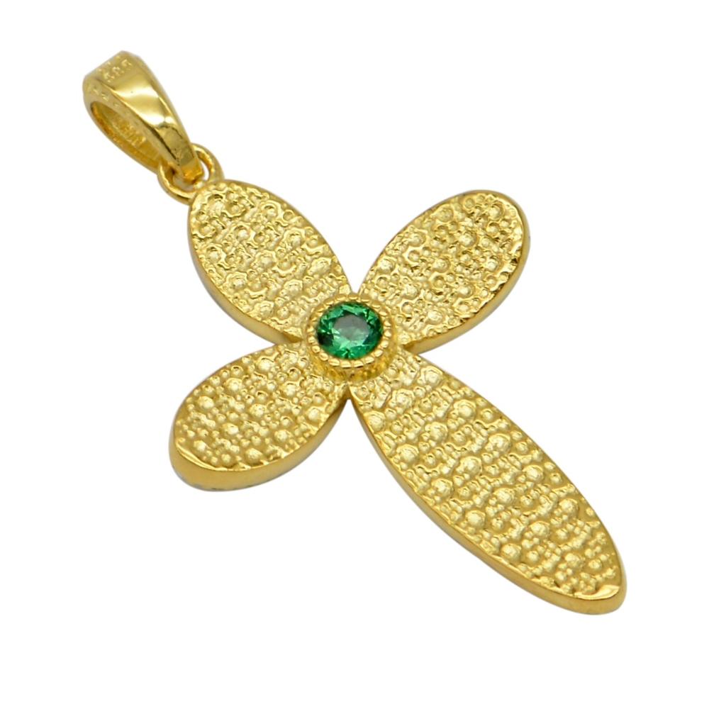 CROSS Handmade Byzantine Double Sided SENZIO Collection in K14 Yellow Gold with Zircon TB005Y.K14