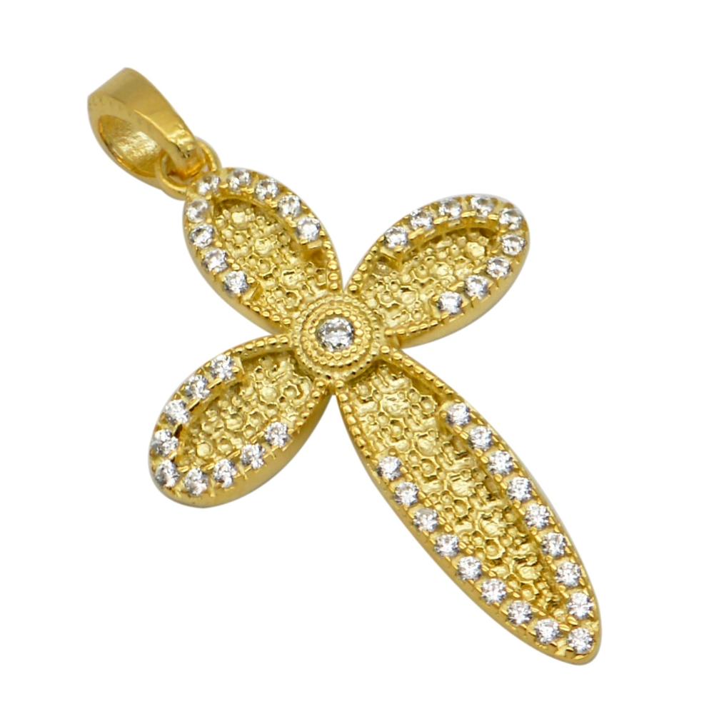 CROSS Handmade Byzantine Double Sided SENZIO Collection in K14 Yellow Gold with Zircon TB005Y.K14