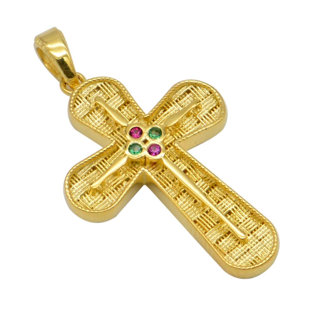 CROSS Handmade Byzantine Double Sided SENZIO Collection in K14 Yellow Gold with Zircon TB006Y.K14