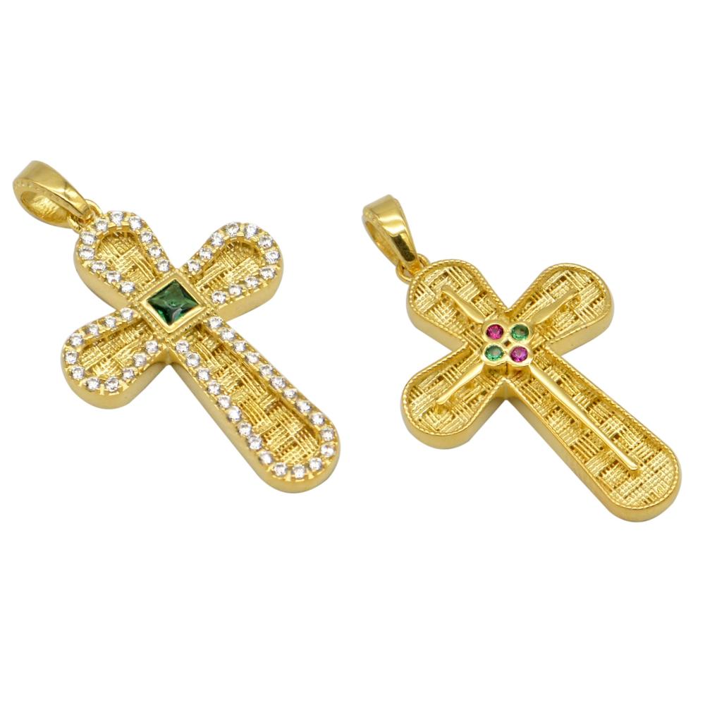 CROSS Handmade Byzantine Double Sided SENZIO Collection in K14 Yellow Gold with Zircon TB006Y.K14