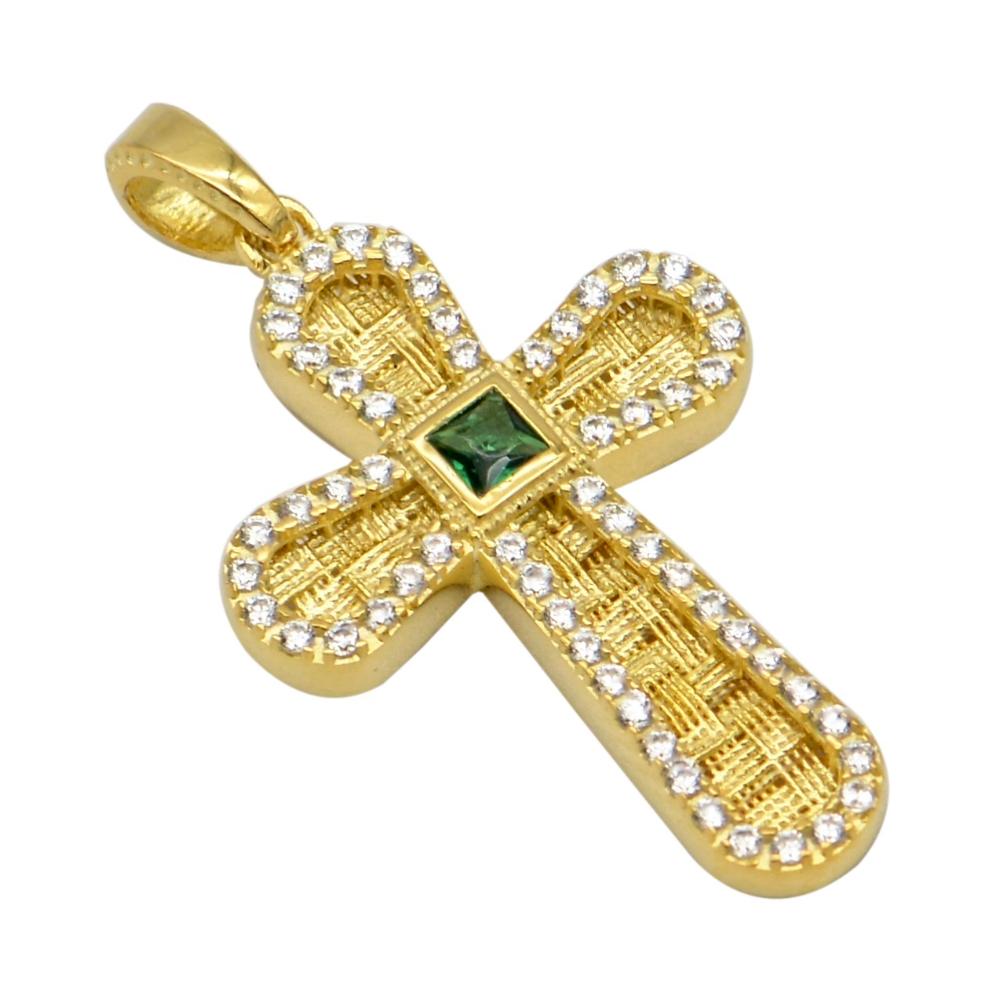 CROSS Handmade Byzantine Double Sided SENZIO Collection in K14 Yellow Gold with Zircon TB006Y.K14