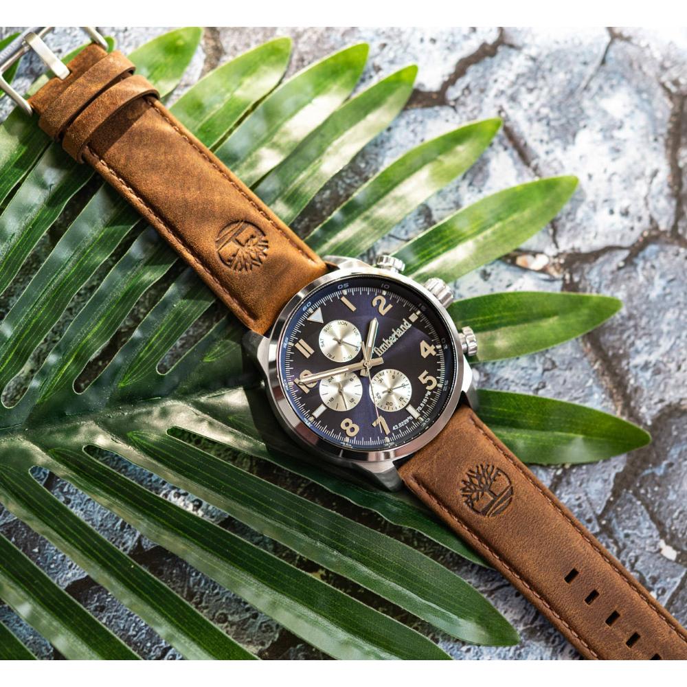 TIMBERLAND Henniker II Multifunction Blue Dial 46mm Silver Stainless Steel Brown Leather Strap TDWGF0009501