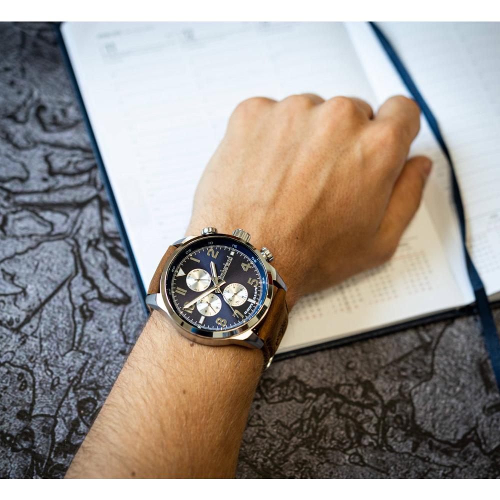TIMBERLAND Henniker II Multifunction Blue Dial 46mm Silver Stainless Steel Brown Leather Strap TDWGF0009501 - 6