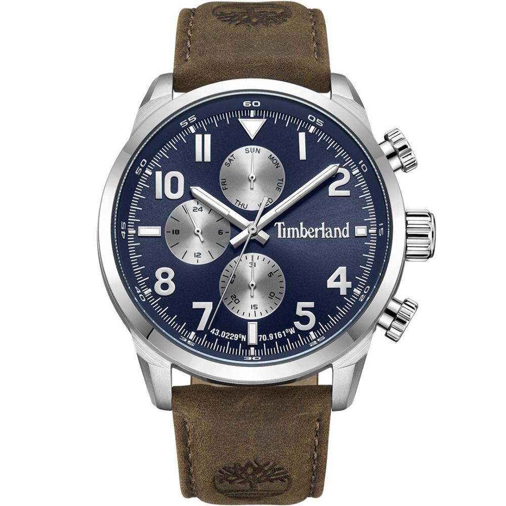TIMBERLAND Henniker II Multifunction Blue Dial 46mm Silver Stainless Steel Brown Leather Strap TDWGF0009501